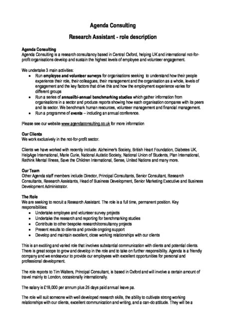 agenda consulting research assistant role description and person research consultant job description