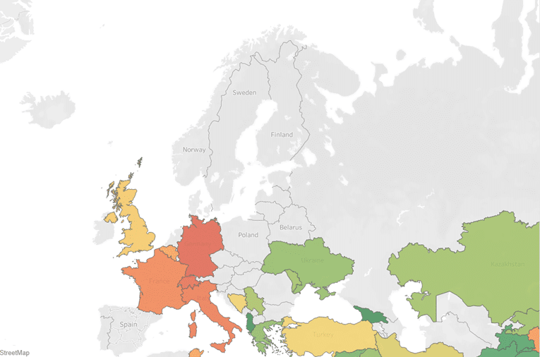 Europe employee engagement heatmap