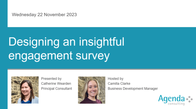 Design an insightful engagement survey title slide Agenda Consulting