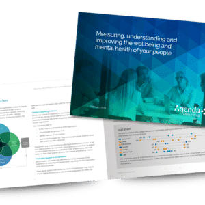 Agenda Consulting's new white paper on wellbeing and mental health displayed in a spread-out mock-up format.