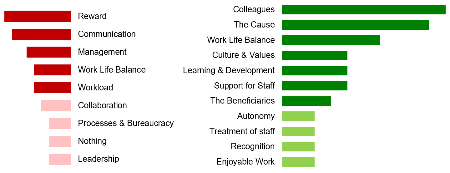 chart demonstrating the results of open questions from an engagement survey database analysis