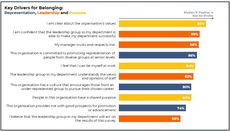 key drivers for belonging: representation, leadership and purpose